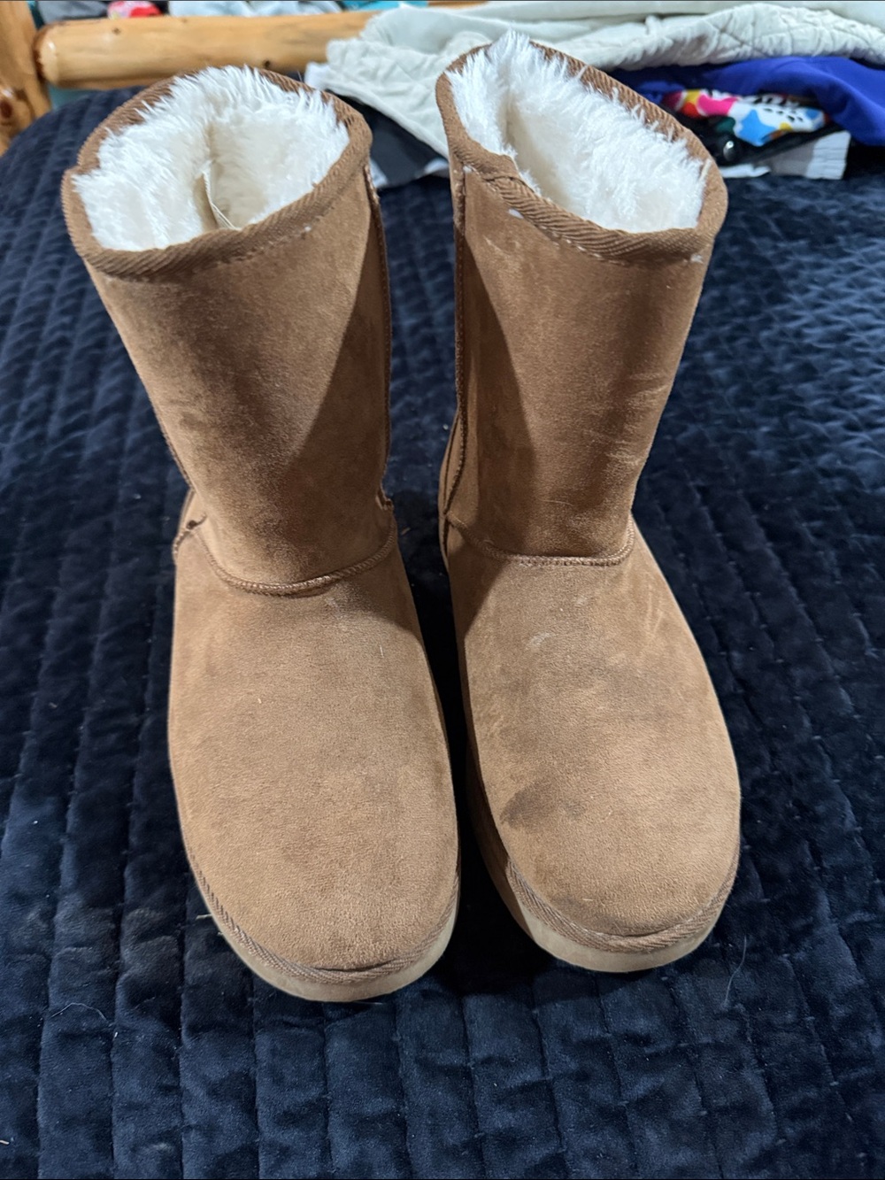 Malibu Women's Chestnut Suede-Look Fleece-Lined Mid-Calf Boots